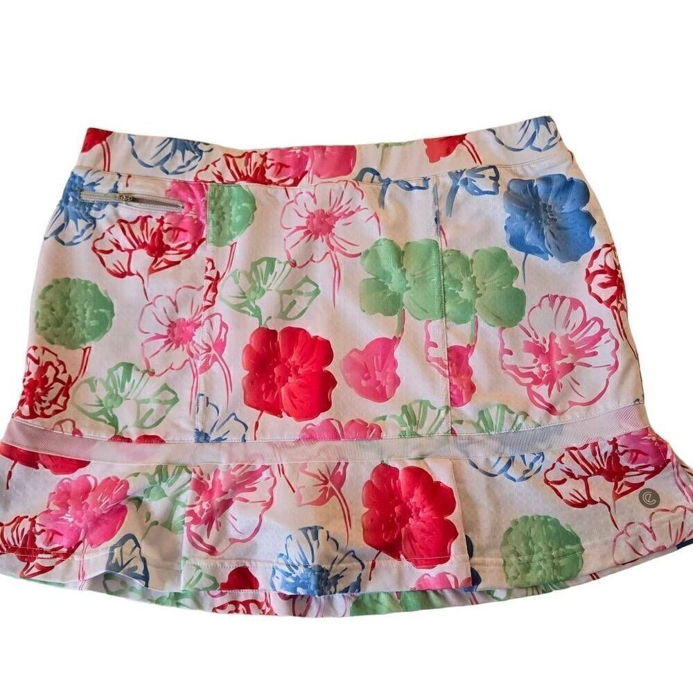 Bette & Court Womens Elastic Waist Multi-Color Floral Athletic Skort Medium